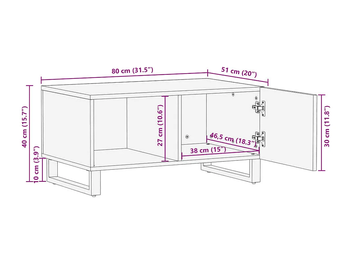 Table basse 80x51x40 cm bois massif d'acacia