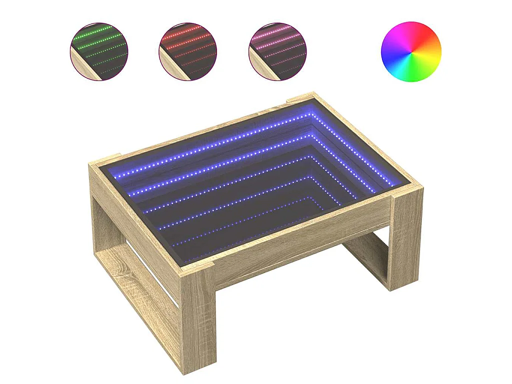Mesa de centro luzes LED Infinity 70x53x30 cm carvalho sonoma