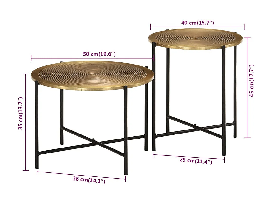 Tables basses lot de 2 laiton et noir métal