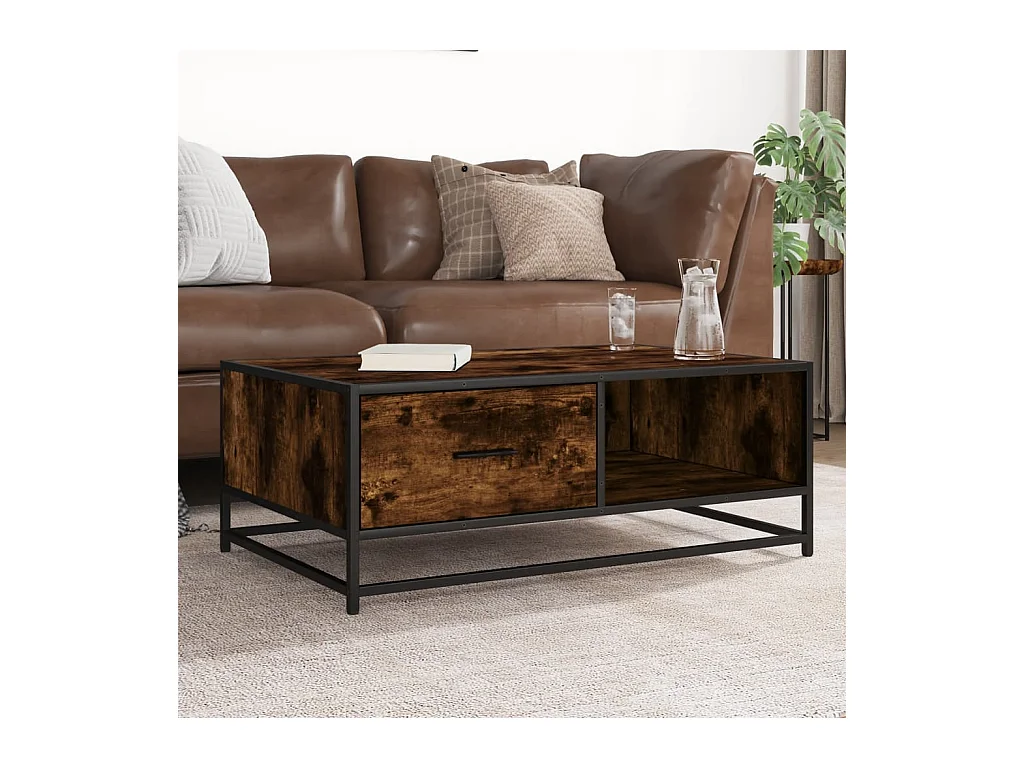 Table basse chêne fumé 90x57x35 cm bois d'ingénierie et métal