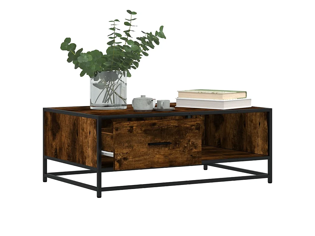 Mesa de centro 90x57x35 cm deriv. madeira/metal carvalho fumado