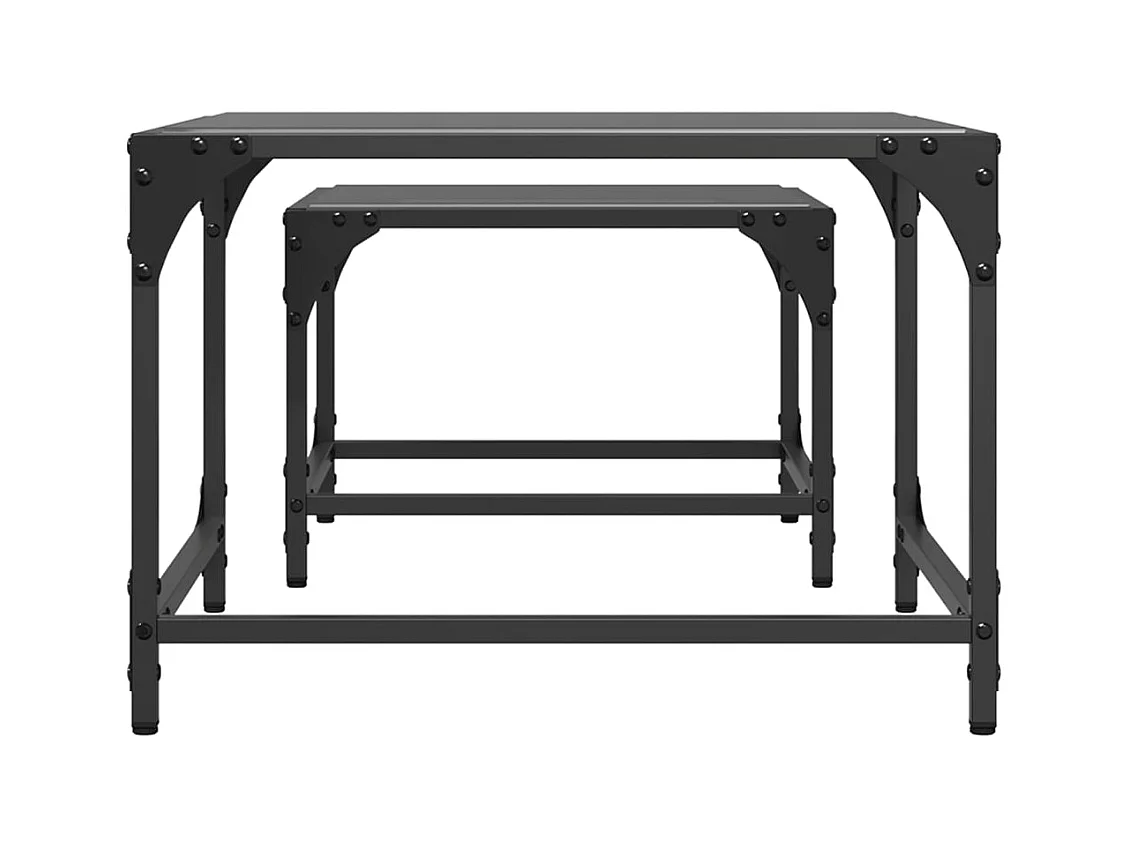 Tables basses gigognes 2 pcs dessus en verre noir acier