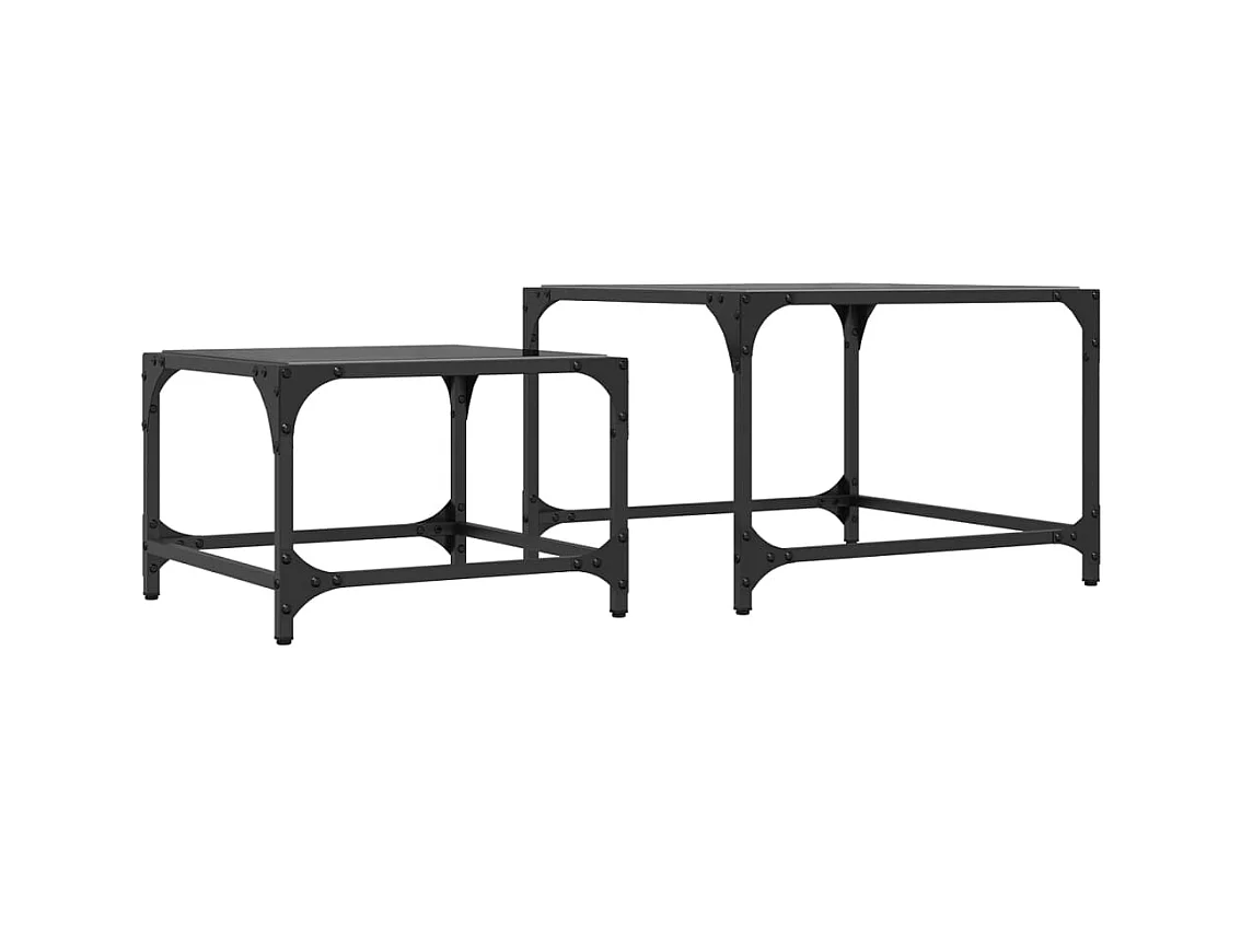 Tables basses gigognes 2 pcs dessus en verre noir acier