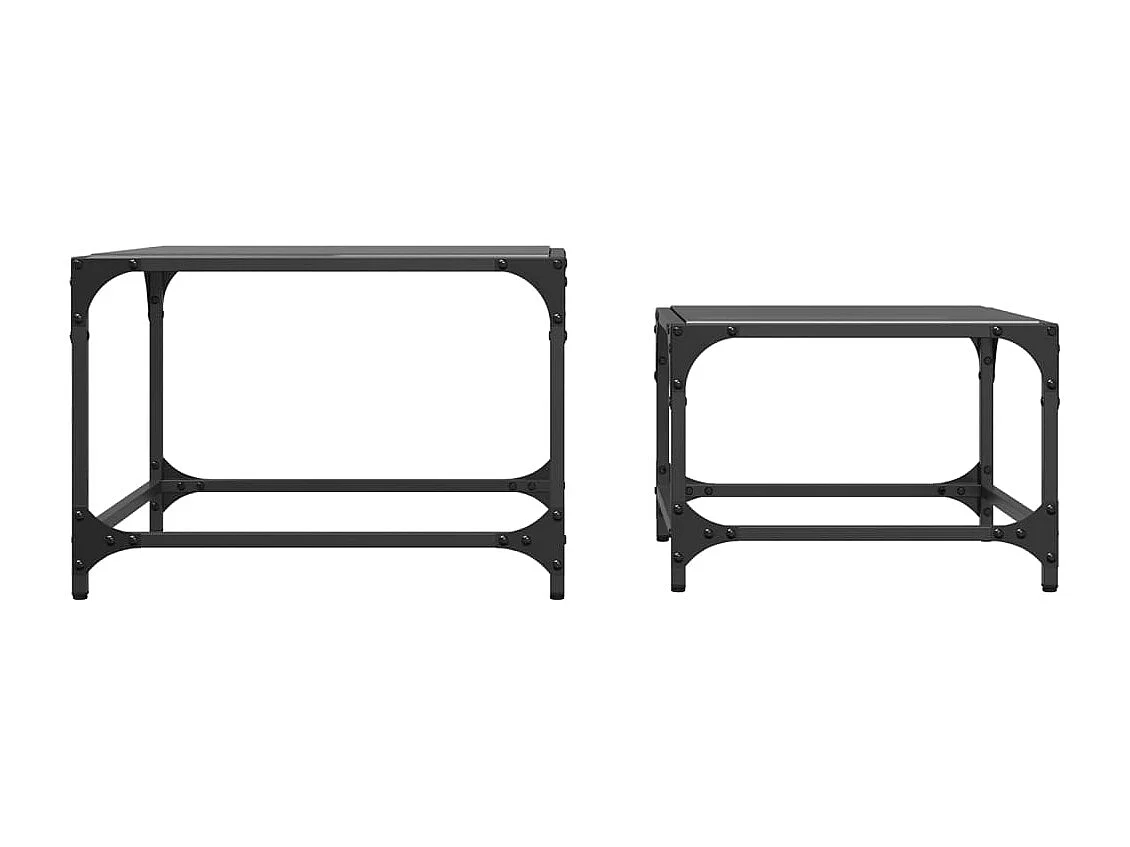 Tables basses gigognes 2 pcs dessus en verre noir acier