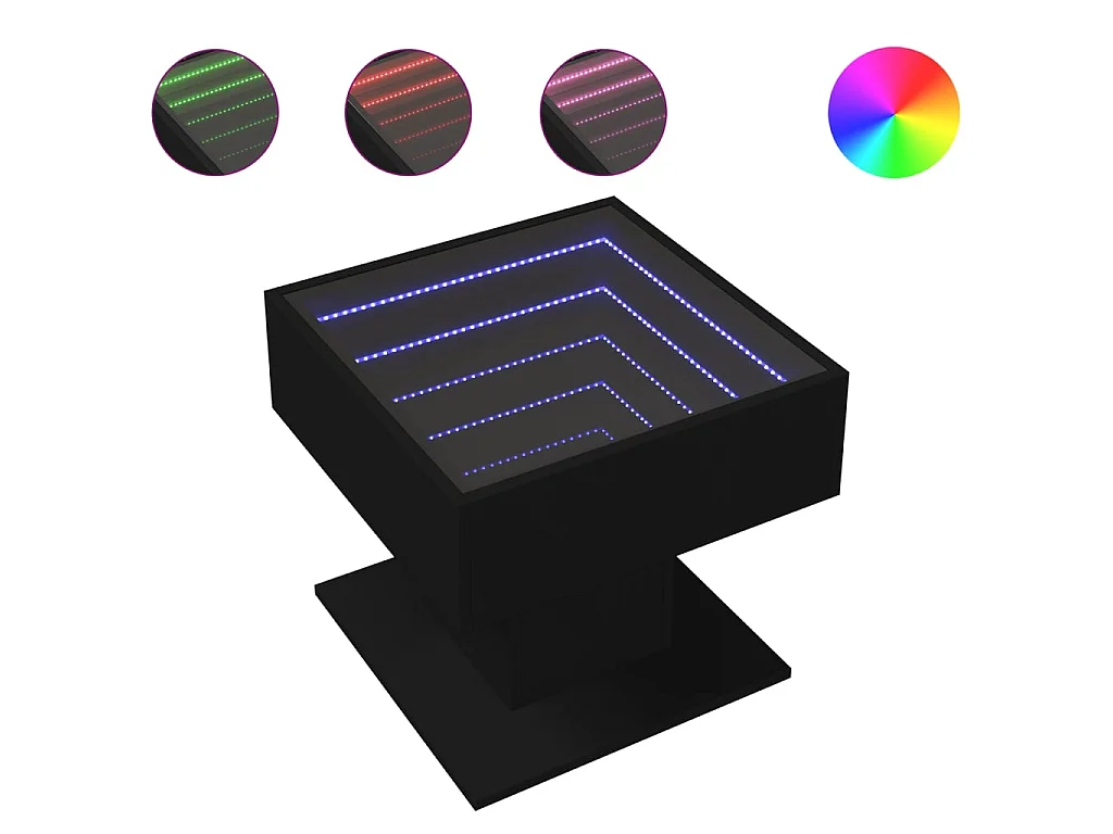 Table basse avec LED noir 50x50x45 cm bois d'ingénierie