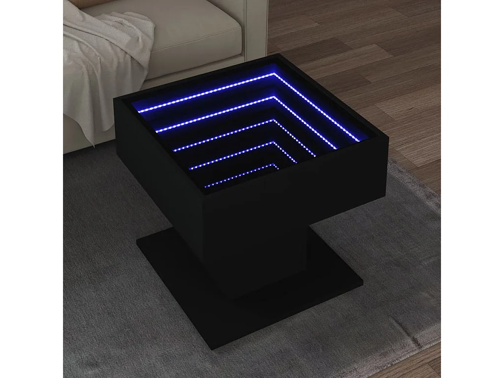 Table basse avec LED noir 50x50x45 cm bois d'ingénierie