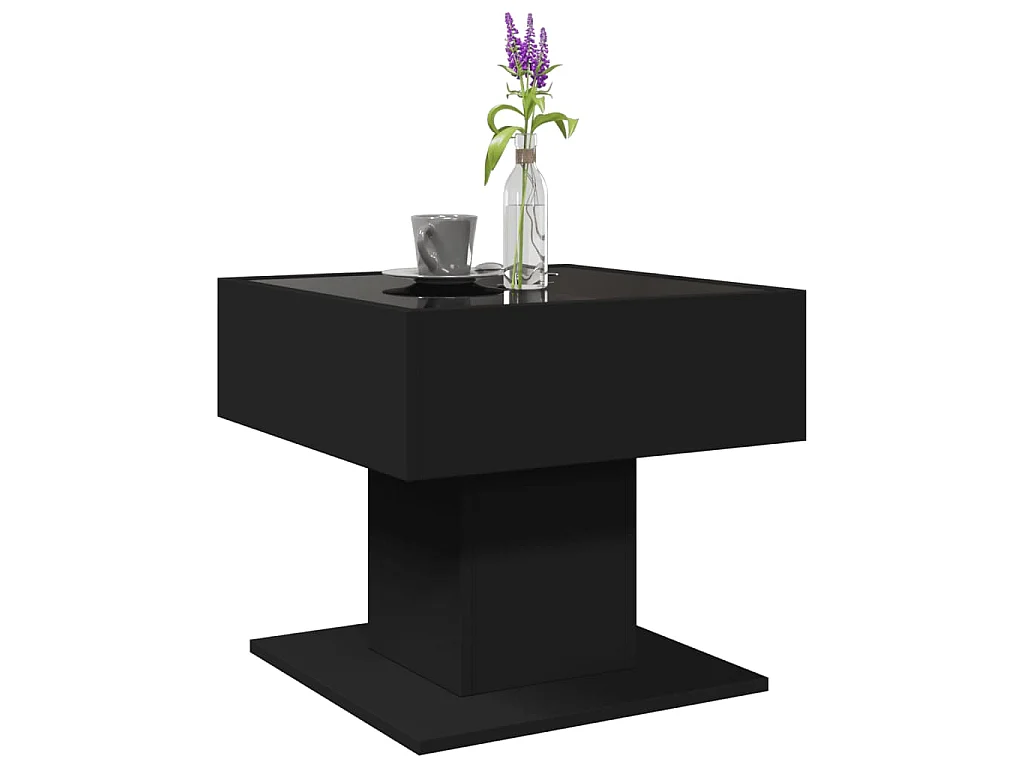 Table basse avec LED noir 50x50x45 cm bois d'ingénierie