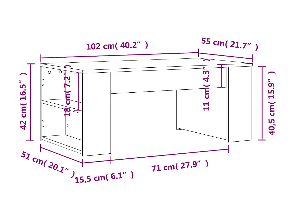 Tavolino da Salotto Bianco 102x55x42 cm in Legno Multistrato