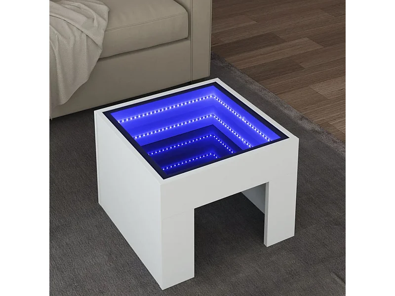 Salontafel met Infinity LED 40x40x30 cm wit