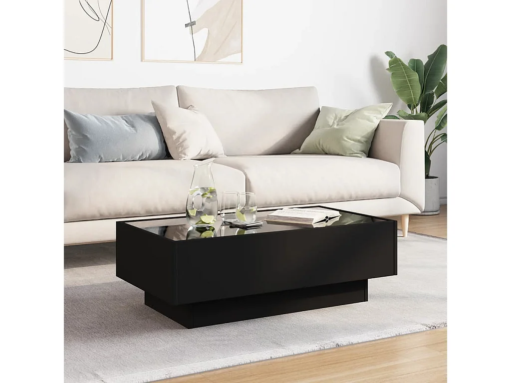 Table basse avec LED noir 90x50x30 cm bois d'ingénierie