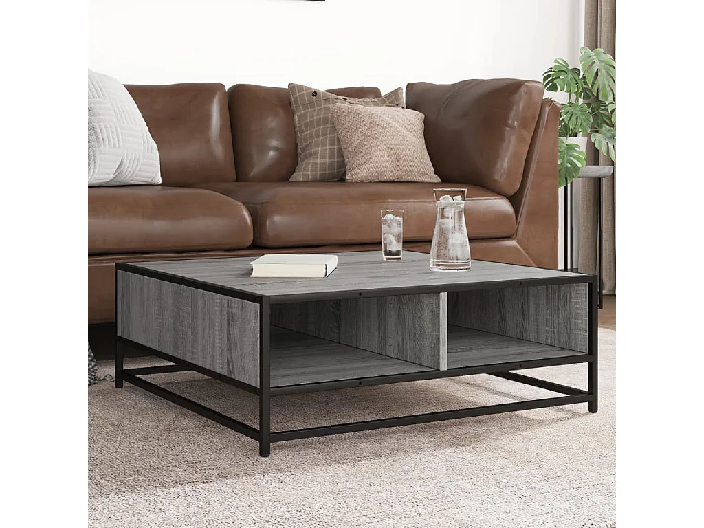 Tavolino Grigio Sonoma 80x80x30 cm in Truciolato e Metallo