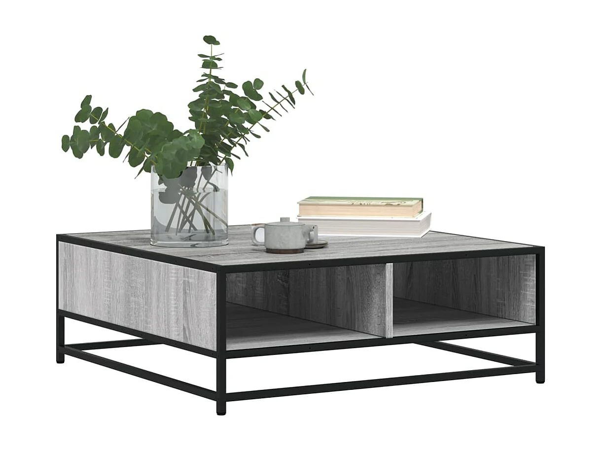 Tavolino Grigio Sonoma 80x80x30 cm in Truciolato e Metallo
