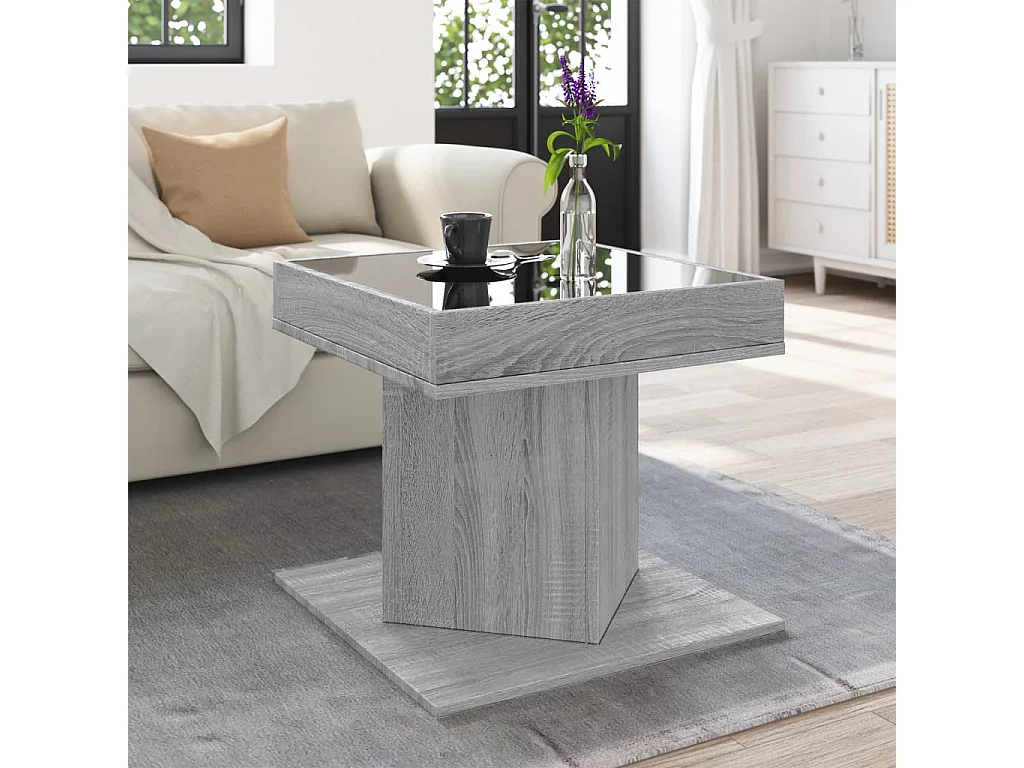 LED-Couchtisch Grau Sonoma 50x50x45 cm Holzwerkstoff