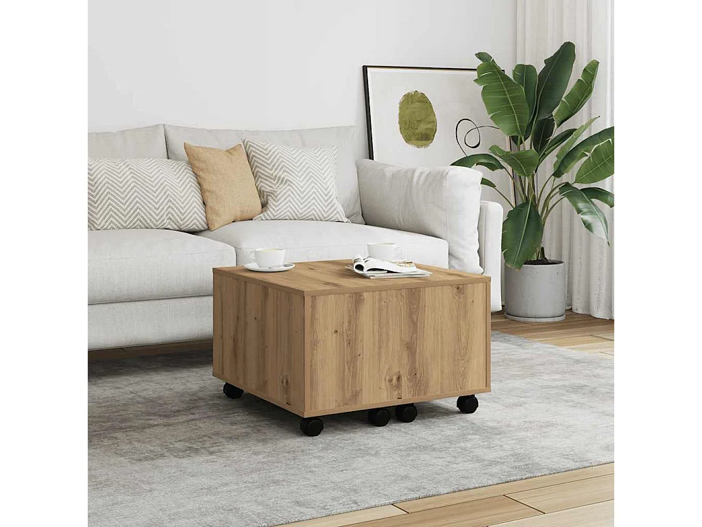 Table basse chêne artisanal 60x60x38 cm bois d'ingénierie