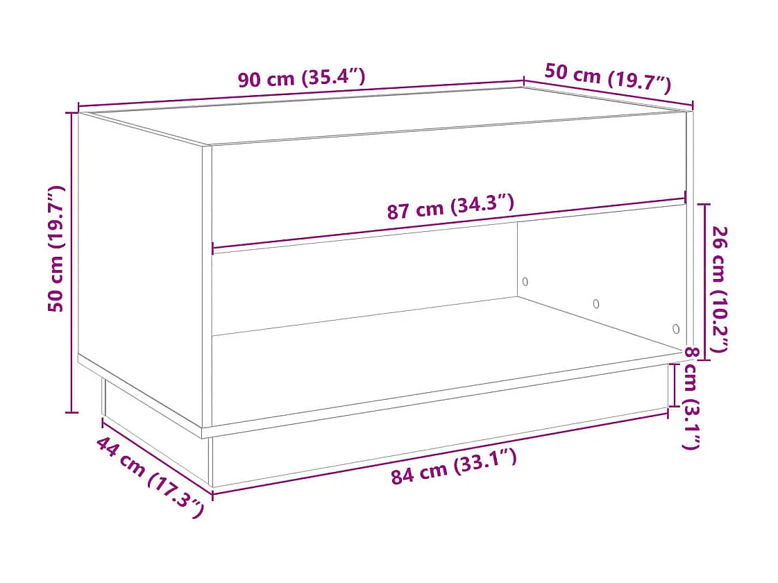 Table basse avec LED infini chêne marron 90x50x50 cm
