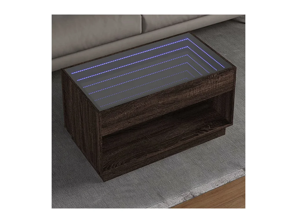 Table basse avec LED infini chêne marron 90x50x50 cm