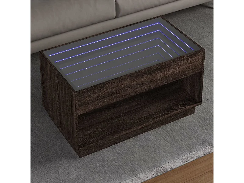 Couchtisch mit Infinity-LED Braun Eichen-Optik 90x50x50 cm