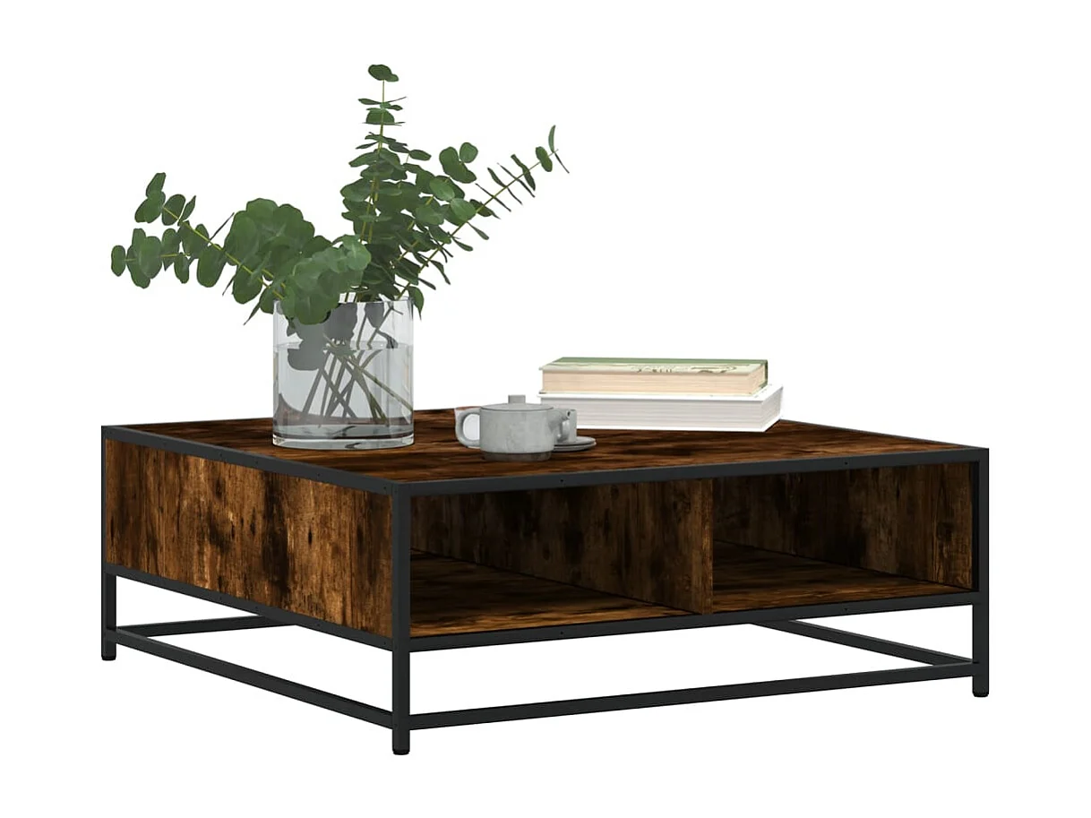 Tavolino Rovere Fumo 80x80x30 cm in Truciolato e Metallo