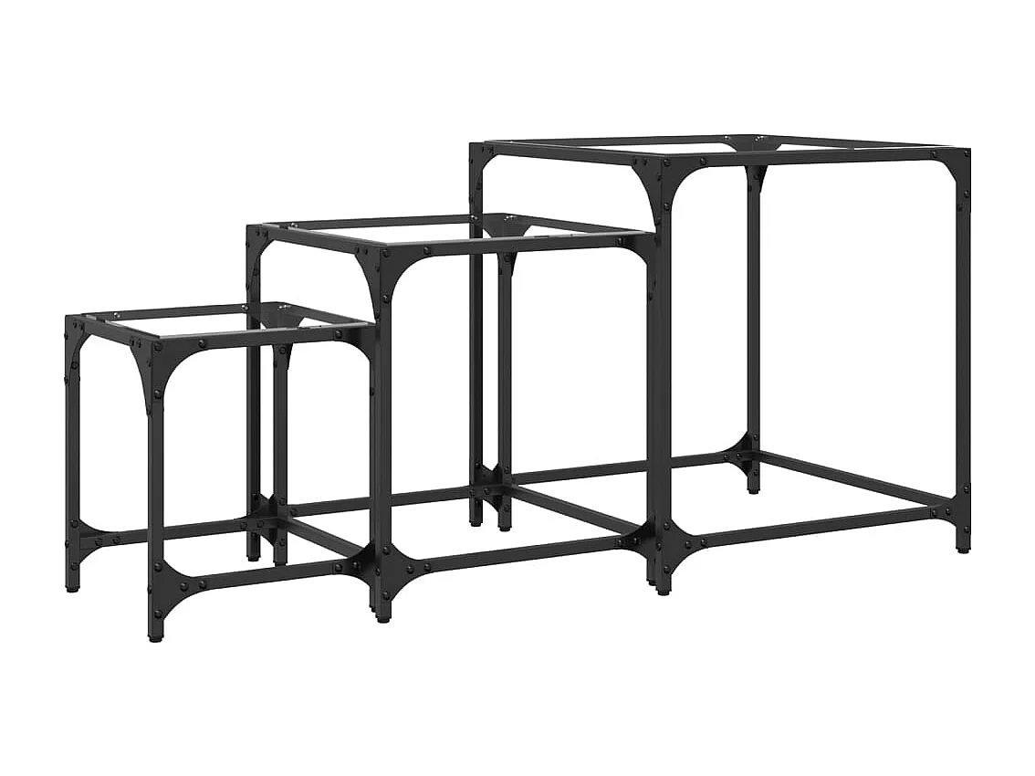 Tables basses gigognes 3 pcs dessus en verre transparent acier