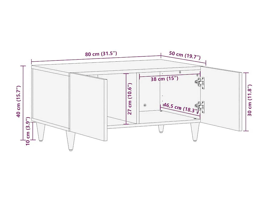 Table basse gris clair 80x50x40 cm bois de manguier massif