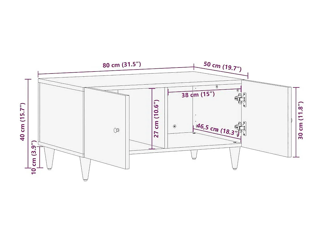 Salontafel 80x50x40 cm massief mangohout lichtgrijs