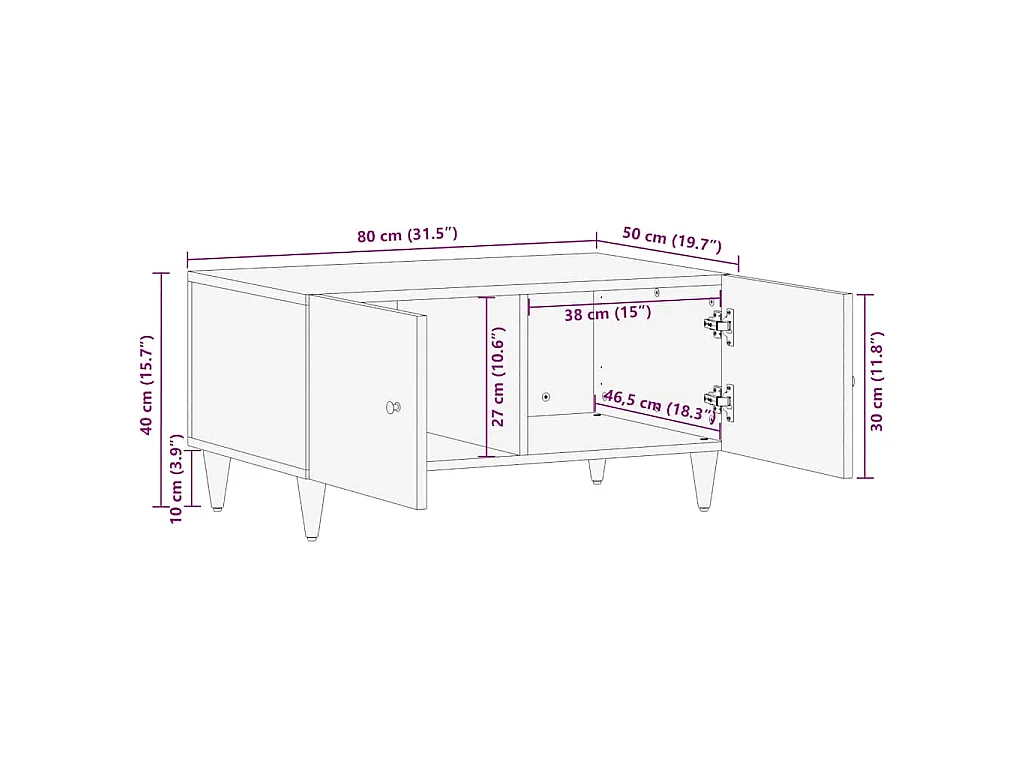 Table basse gris clair 80x50x40 cm bois de manguier massif