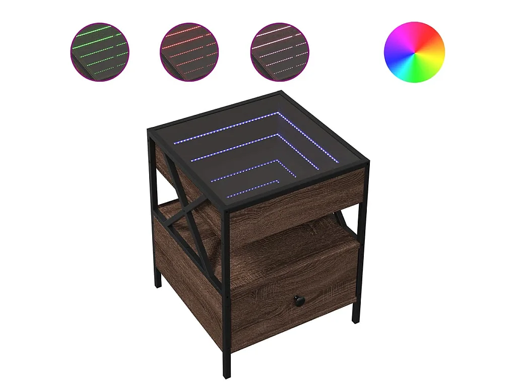 Couchtisch mit Infinity-LED Braun Eichen-Optik 40x40x51 cm