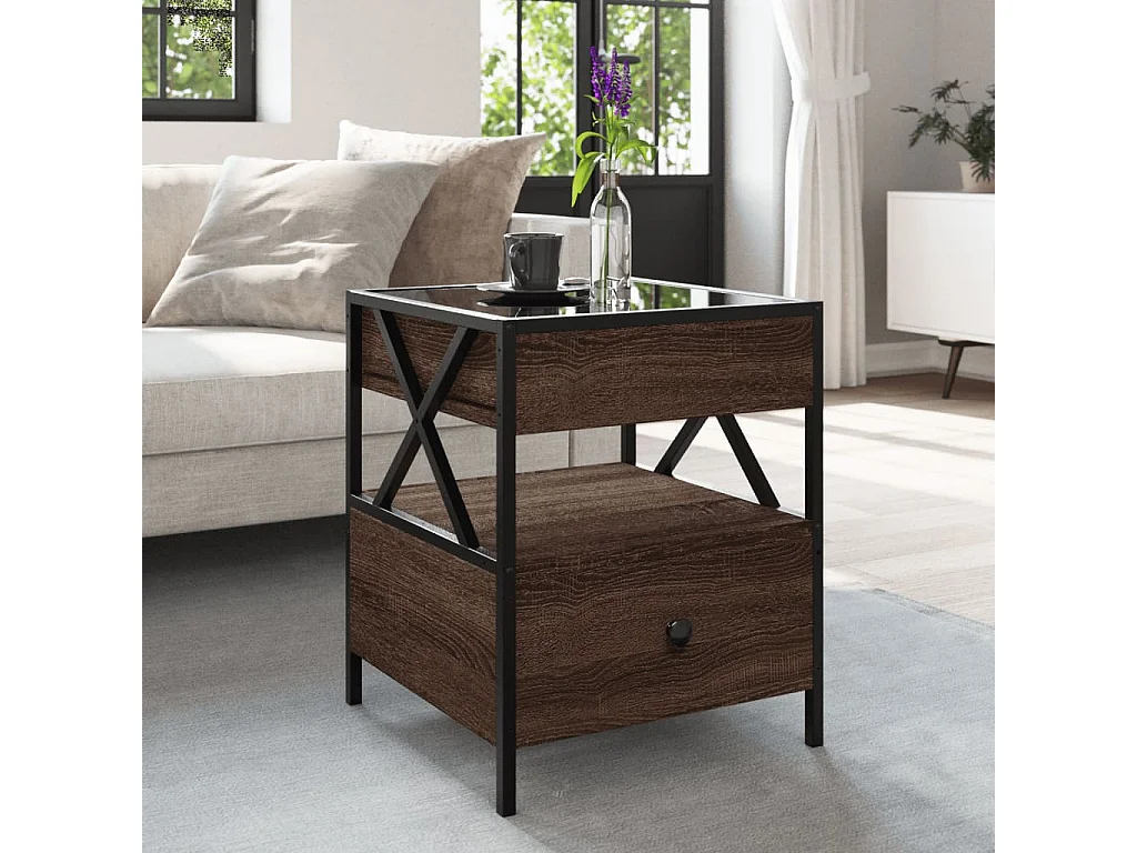 Couchtisch mit Infinity-LED Braun Eichen-Optik 40x40x51 cm