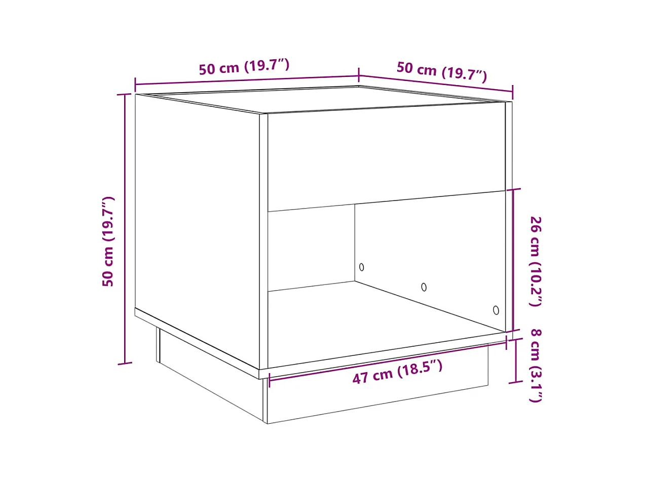 Table basse avec LED infini blanc 50x50x50 cm