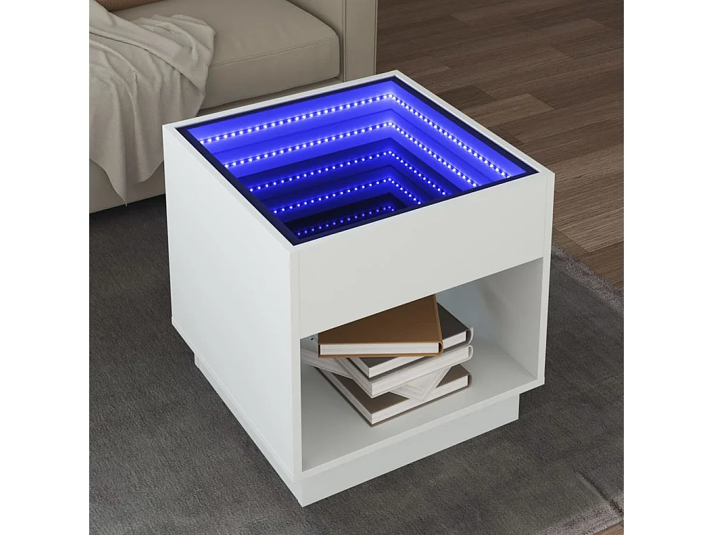 Salontafel met Infinity LED 50x50x50 cm wit