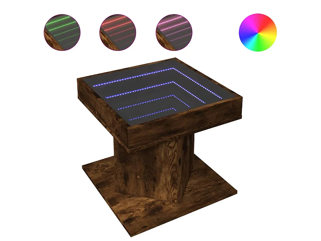Table basse avec LED chêne fumé 50x50x45 cm bois d'ingénierie