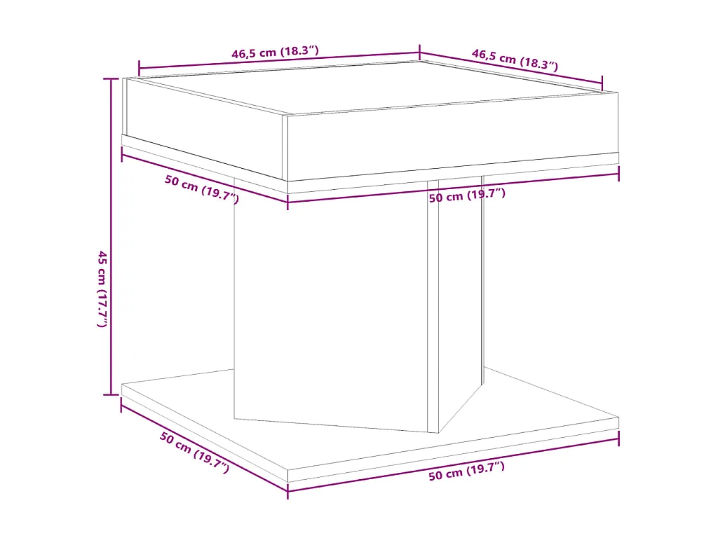 Table basse avec LED chêne fumé 50x50x45 cm bois d'ingénierie