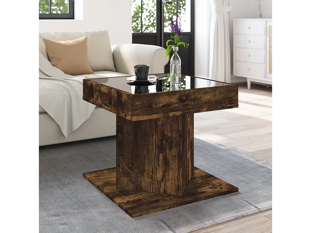 Table basse avec LED chêne fumé 50x50x45 cm bois d'ingénierie
