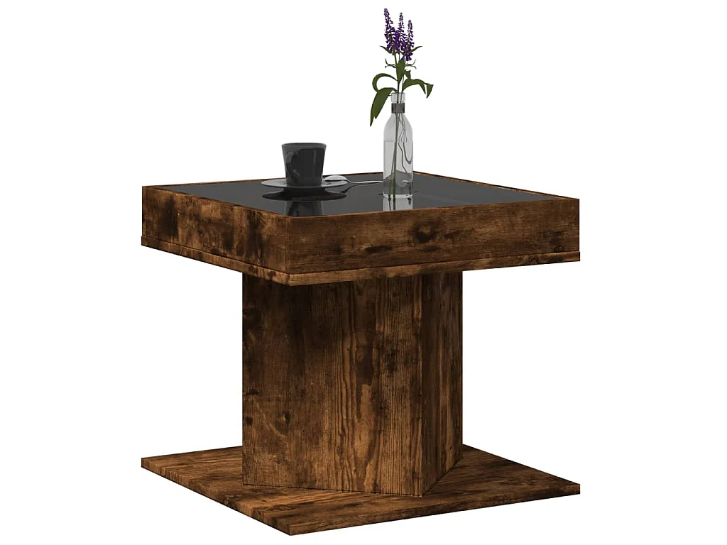 Table basse avec LED chêne fumé 50x50x45 cm bois d'ingénierie