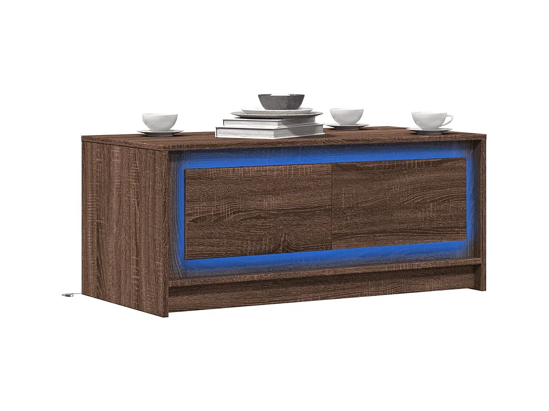 Table basse avec lumières LED chêne marron bois d'ingénierie