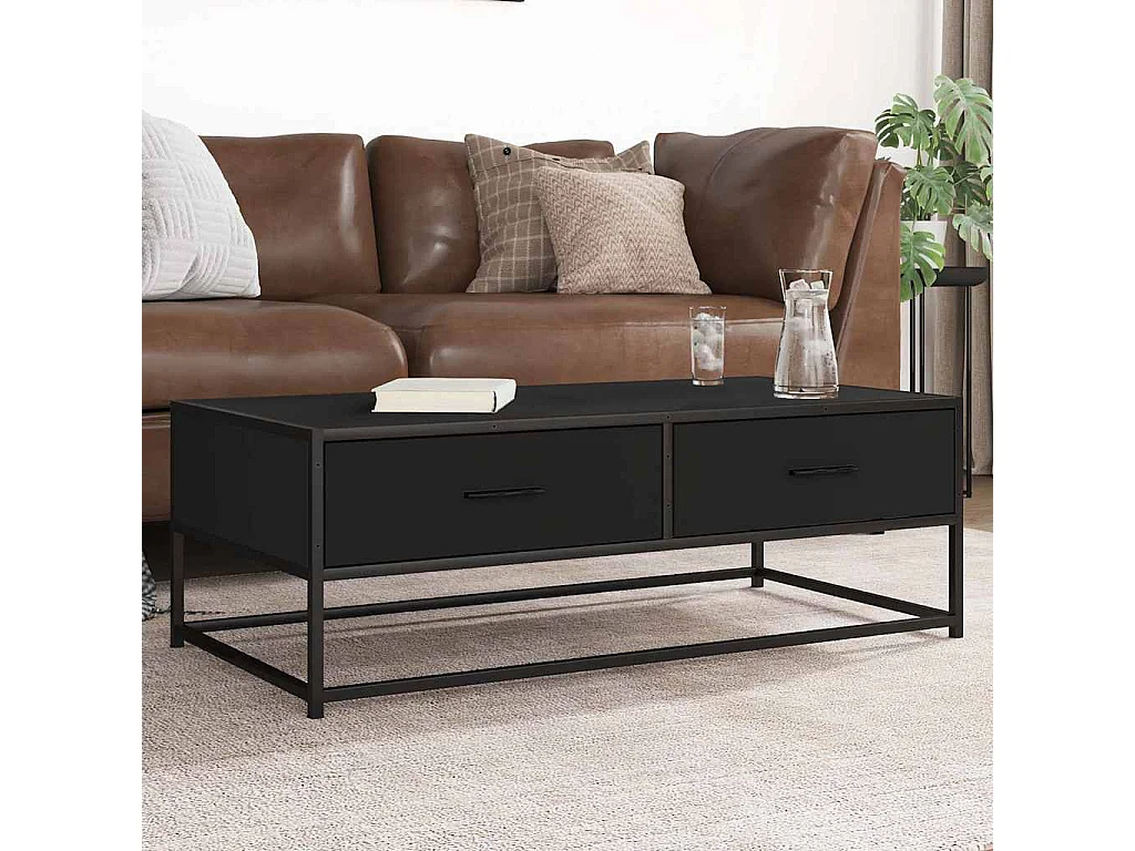 Salontafel 100x50x35 cm bewerkt hout en metaal zwart