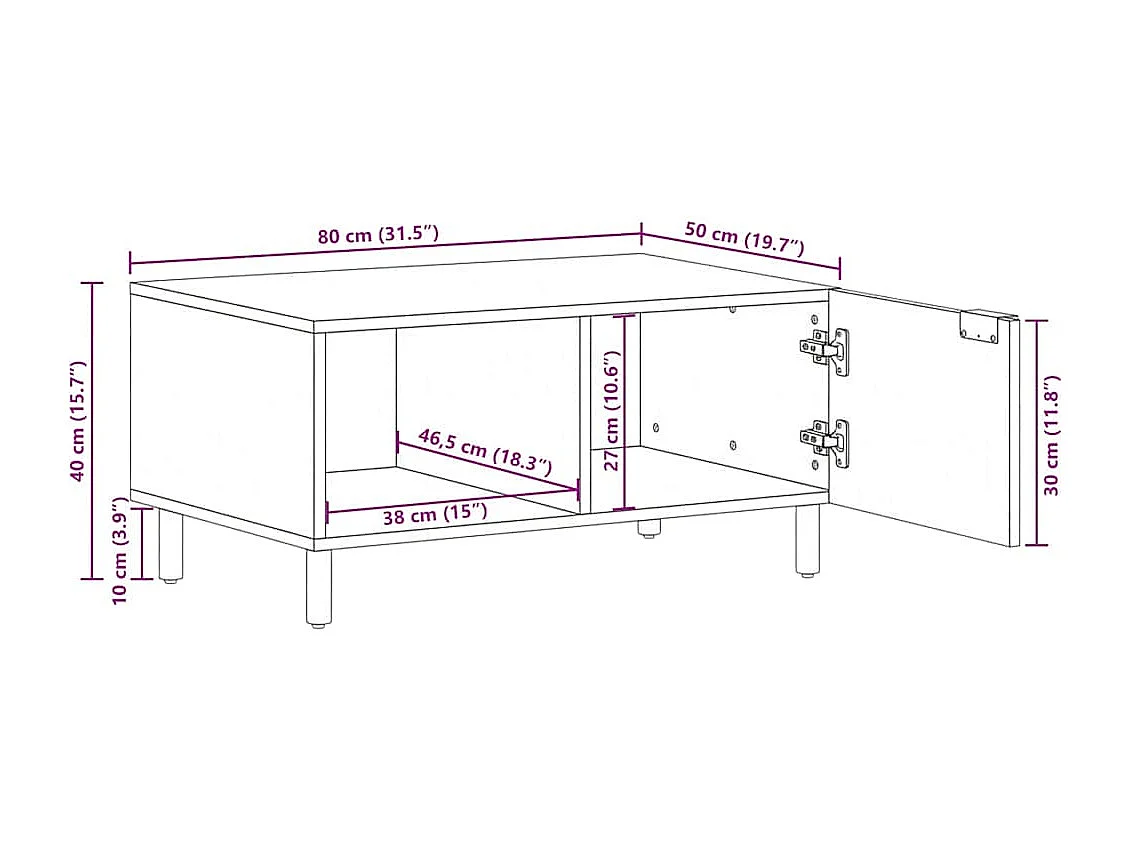 Table basse Noir 80x50x40 cm Bois d'ingénierie