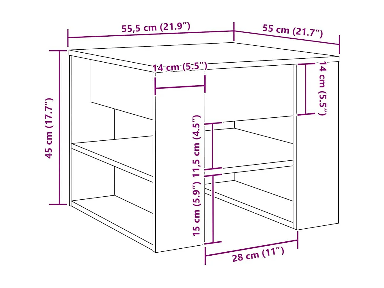 Mesa de centro 55,5x55x45 cm deriv. madeira carvalho artisiano