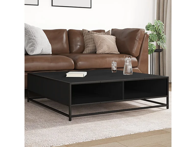 Tavolino Nero 100x100x30 cm Legno in Truciolato e Metallo