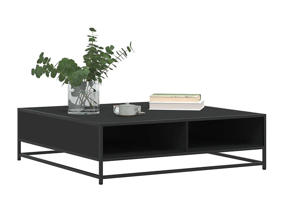 Tavolino Nero 100x100x30 cm Legno in Truciolato e Metallo