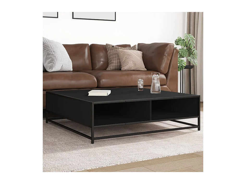 Table basse noir 100x100x30 cm bois d'ingénierie et métal