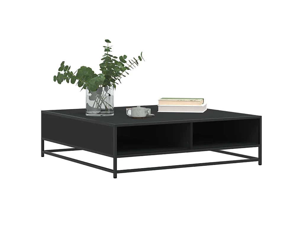 Mesa de centro madera de ingeniería y metal negro 100x100x30 cm