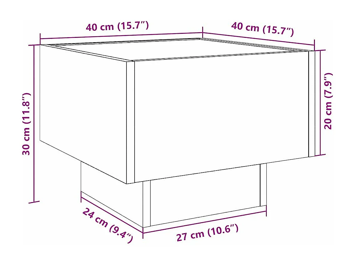 Table d'appoint avec LED blanc 40x40x30 cm bois d'ingénierie