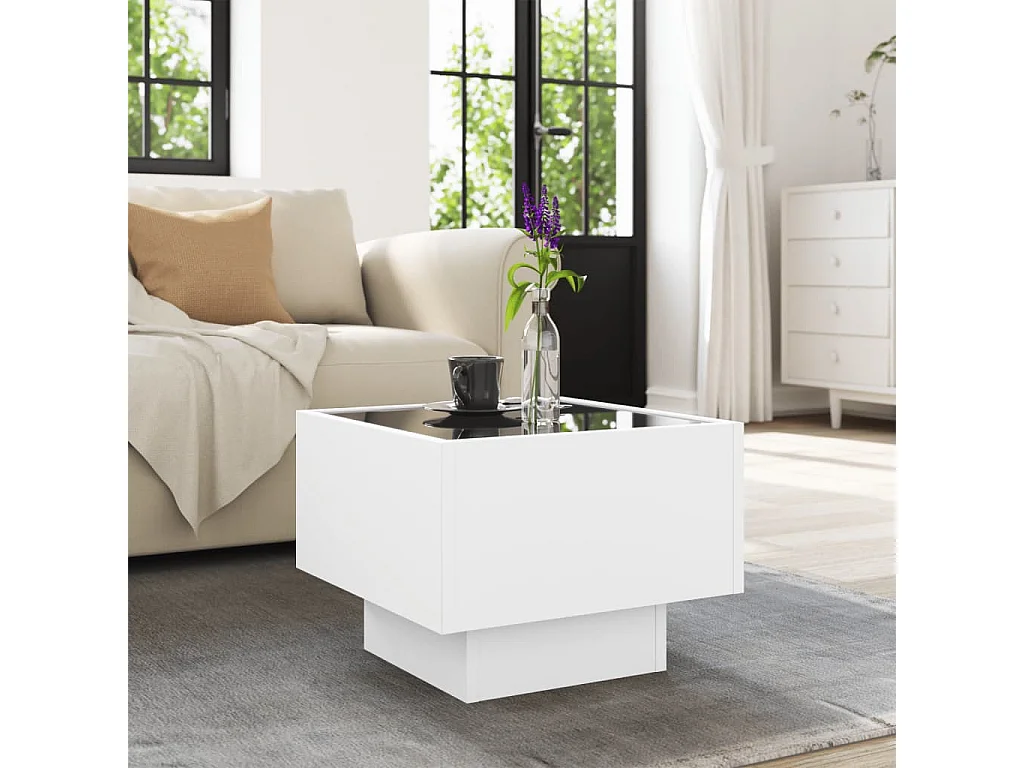 Table d'appoint avec LED blanc 40x40x30 cm bois d'ingénierie
