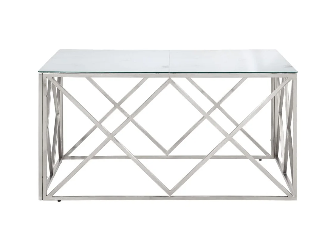Table basse argenté acier inoxydable et verre trempé