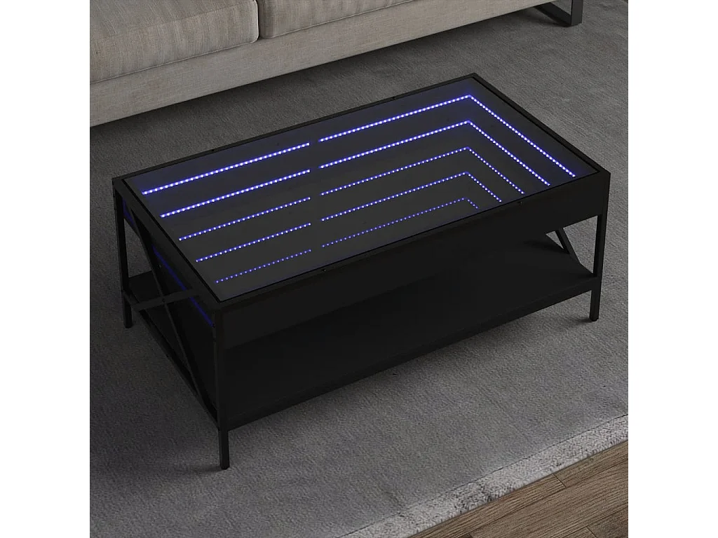 Table basse avec LED infini noir 90x50x38 cm