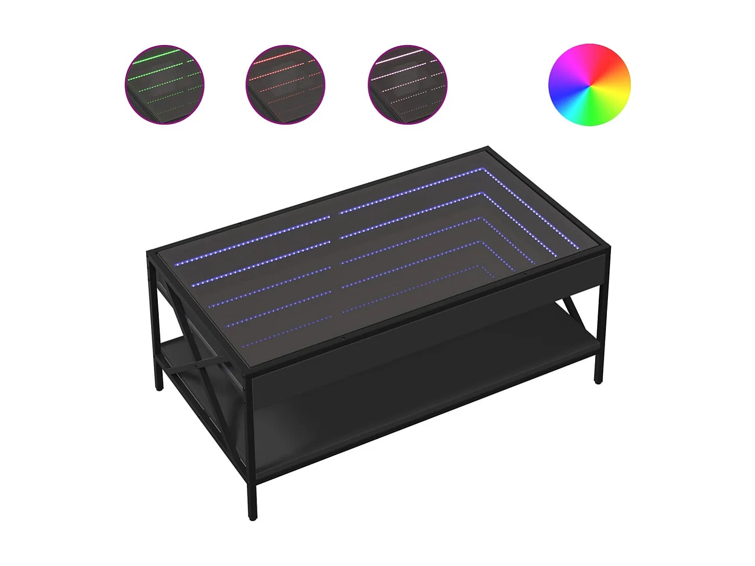 Table basse avec LED infini noir 90x50x38 cm