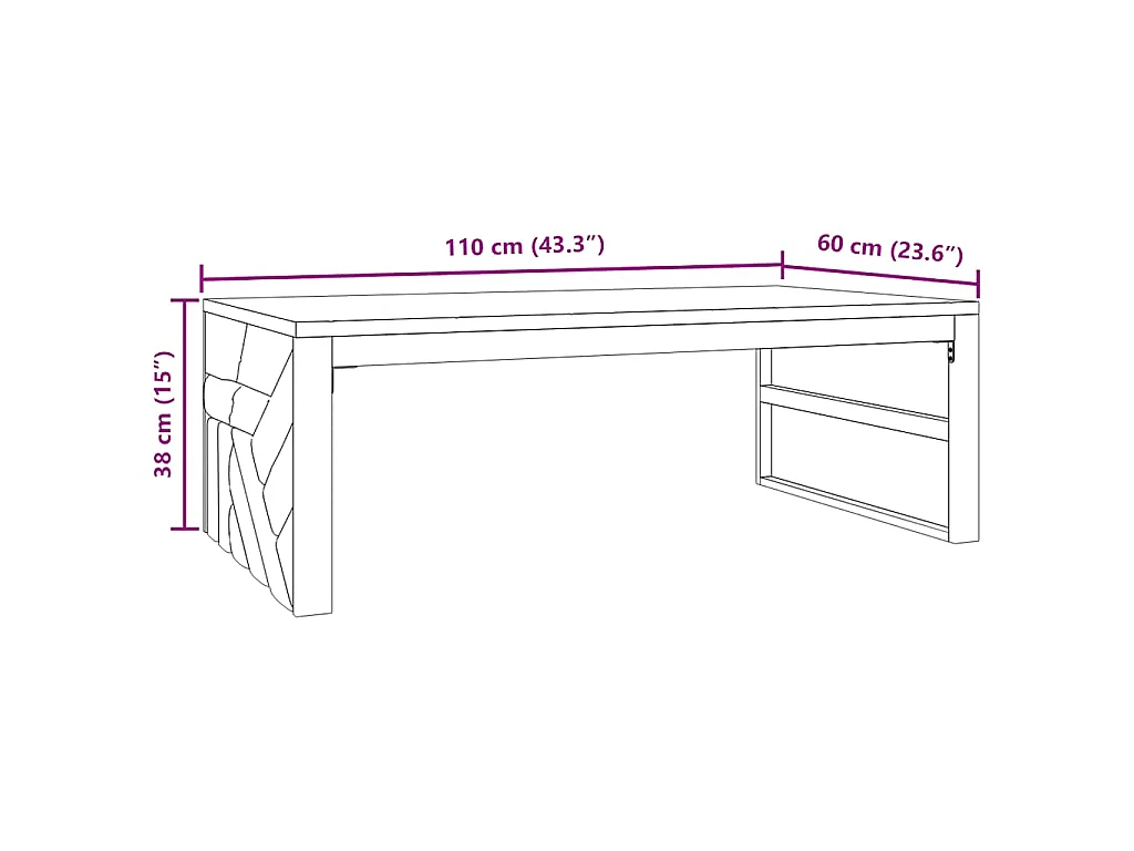 Mesa de centro madera maciza de teca 110x60x38 cm