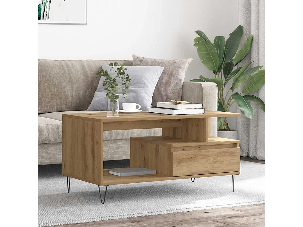 Tavolino Salotto Rovere Artigianale 90x49x45 cm Multistrato