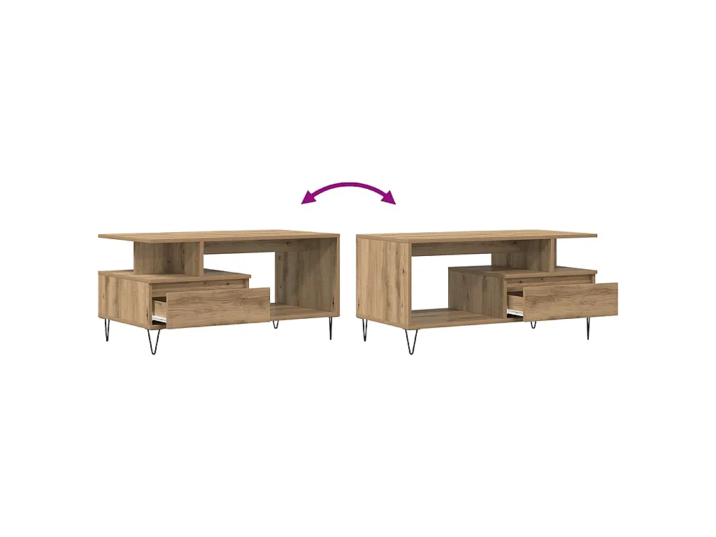 Tavolino Salotto Rovere Artigianale 90x49x45 cm Multistrato